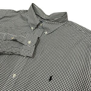Ralph Lauren Shirt Mens 3XLT Tall Stretch Black White‎ Gingham Plaid Button Down